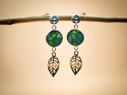 Boucles d'oreilles – Jungle dorée et feuillages tropicaux
