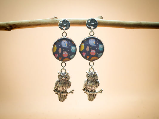 Boucles d'oreilles – Forêt enchantée et chouettes complices