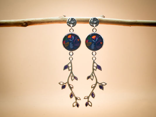 Boucles d'oreilles – Nuit florale et branches de lumière
