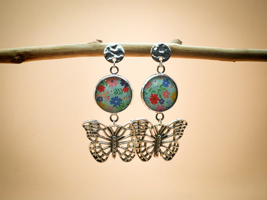 Boucles d'oreilles – Fleurs sauvages et papillons d’été