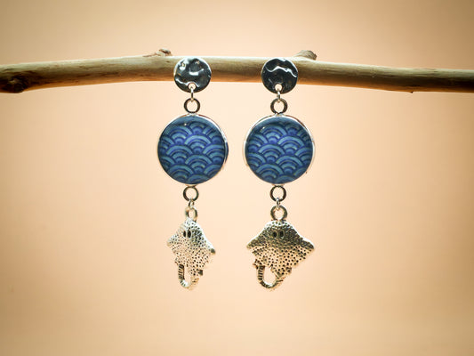 Boucles d'oreilles – Écume indigo et ballet des raies manta