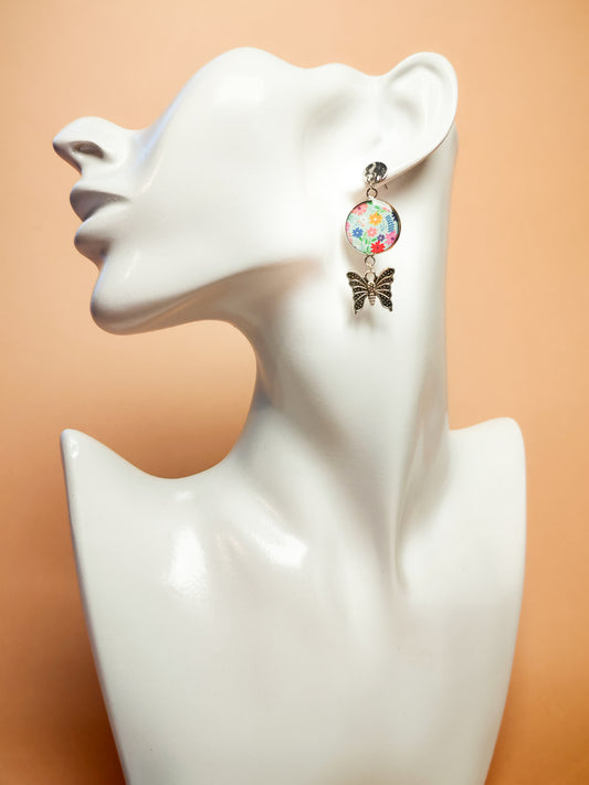 Boucles d'oreilles – Clairière en fleurs et papillons d’été
