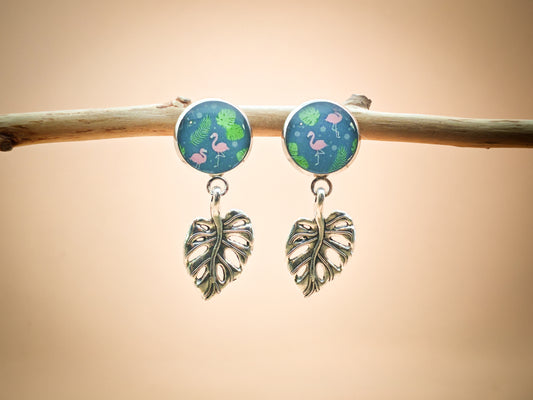 Boucles d’oreilles – Jungle flamant rose