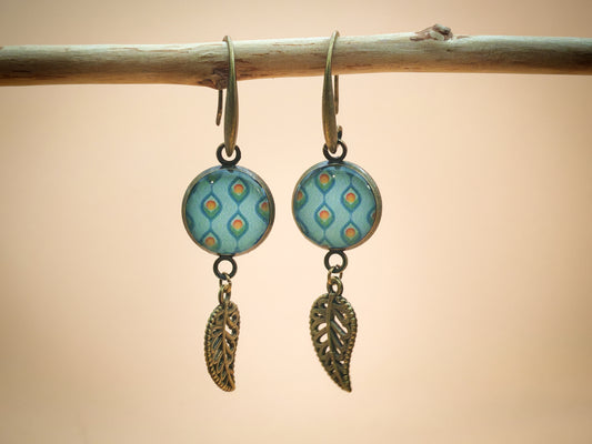 Boucles d’oreilles – Gouttes turquoise et feuillage d’ombre