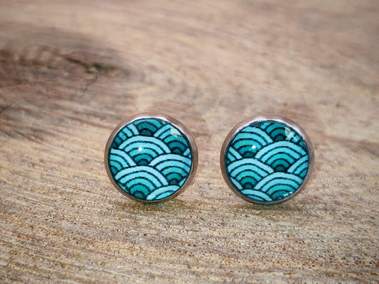 Clous cabochon de 8 mm – Vagues turquoise profond
