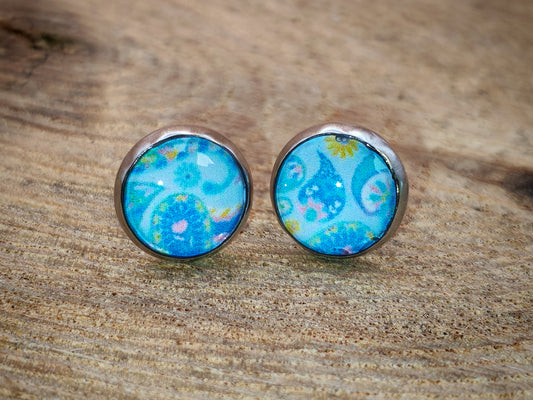 Clous cabochon de 8 mm – Paisley turquoise