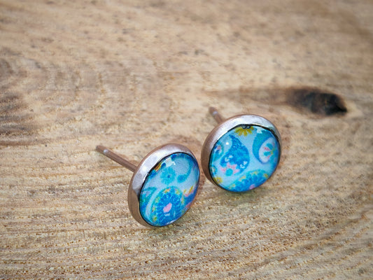Clous cabochon de 8 mm – Paisley turquoise