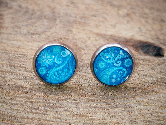 Clous cabochon de 8 mm – Paisley azuré