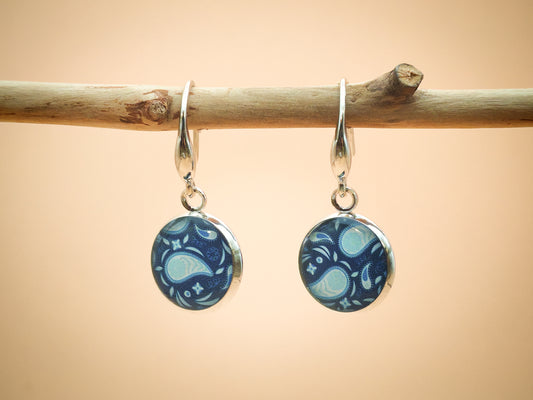 Boucles d’oreilles – Éclats paisley bleu nuit