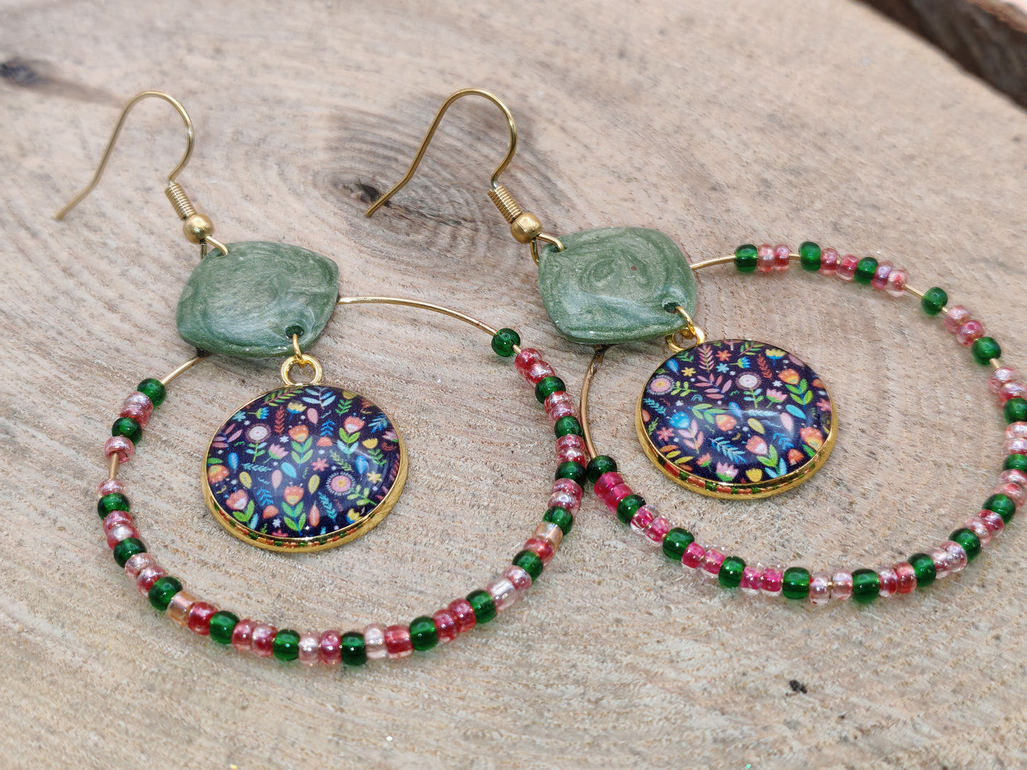 Boucles d’oreilles – Jardin secret aux accents verts