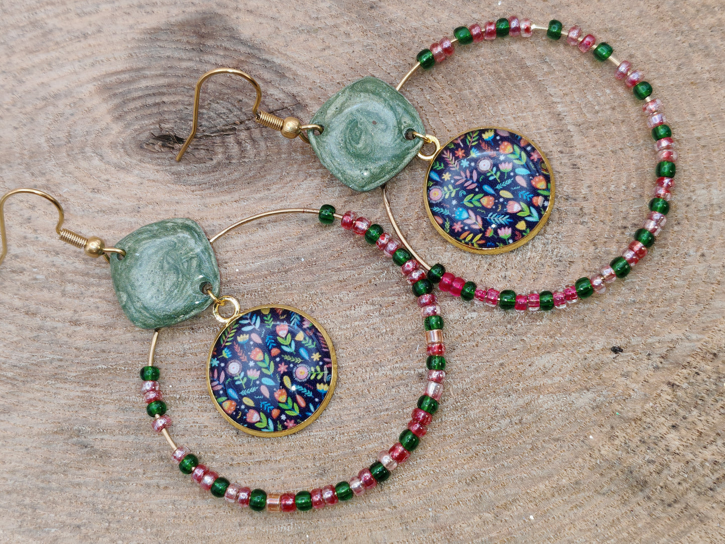 Boucles d’oreilles – Jardin secret aux accents verts