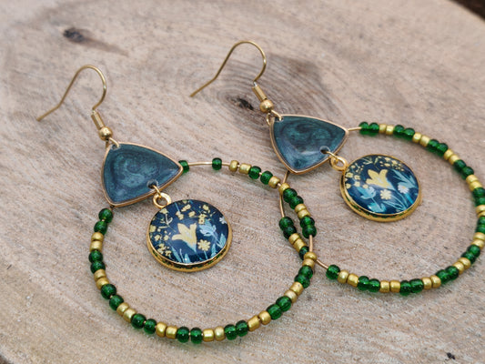 Boucles d’oreilles – Prairie nocturne aux reflets verts