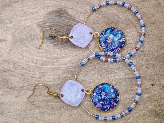 Boucles d’oreilles – Feuillage nocturne et perles nacrées