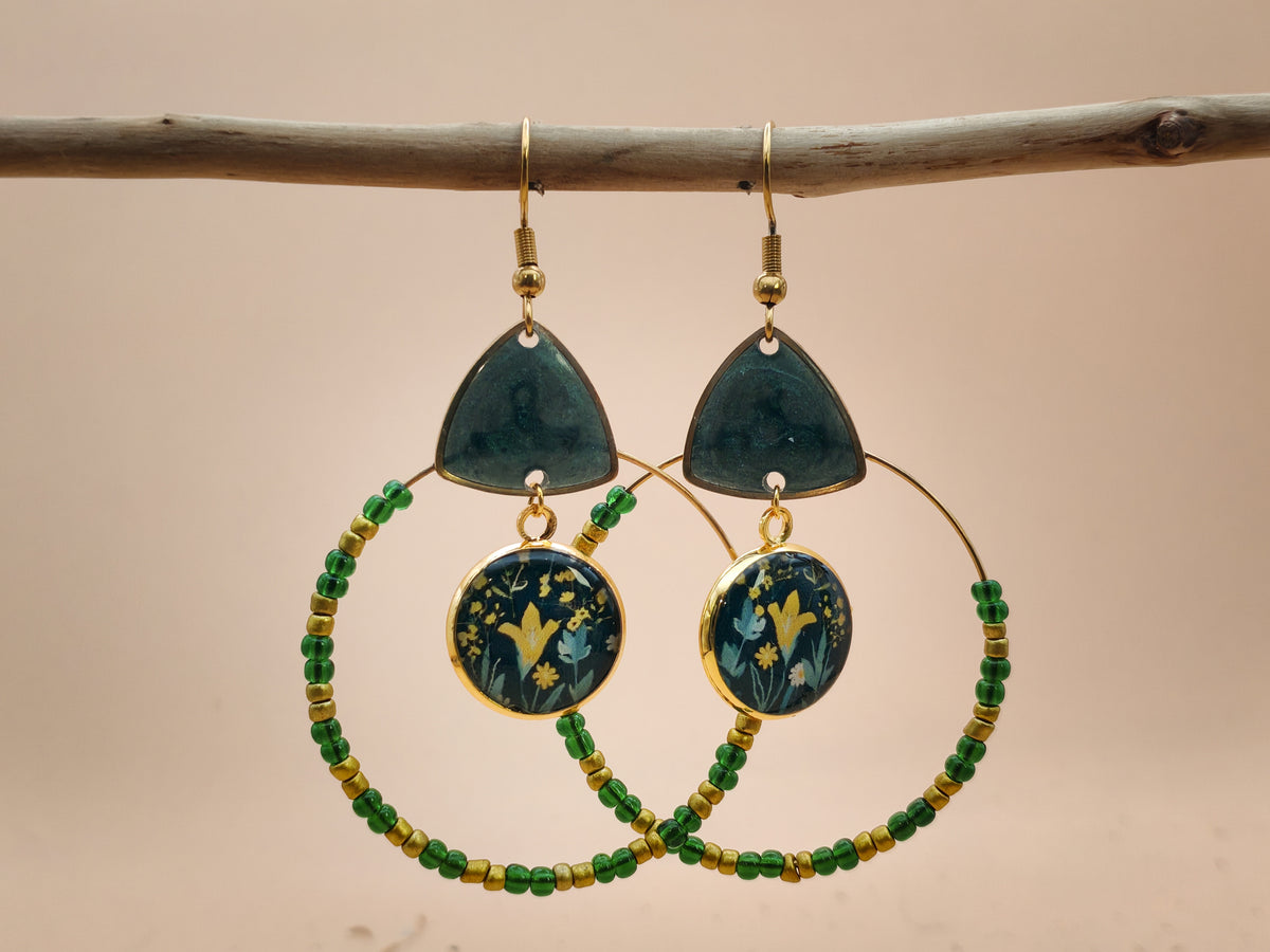 Boucles d’oreilles – Prairie nocturne aux reflets verts