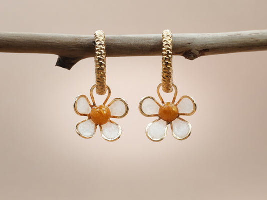 Boucles d’oreilles créoles – Marguerite au cœur solaire