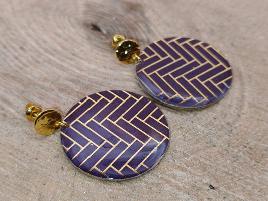 Boucles d’oreilles – Géométrie violette aux éclats dorés