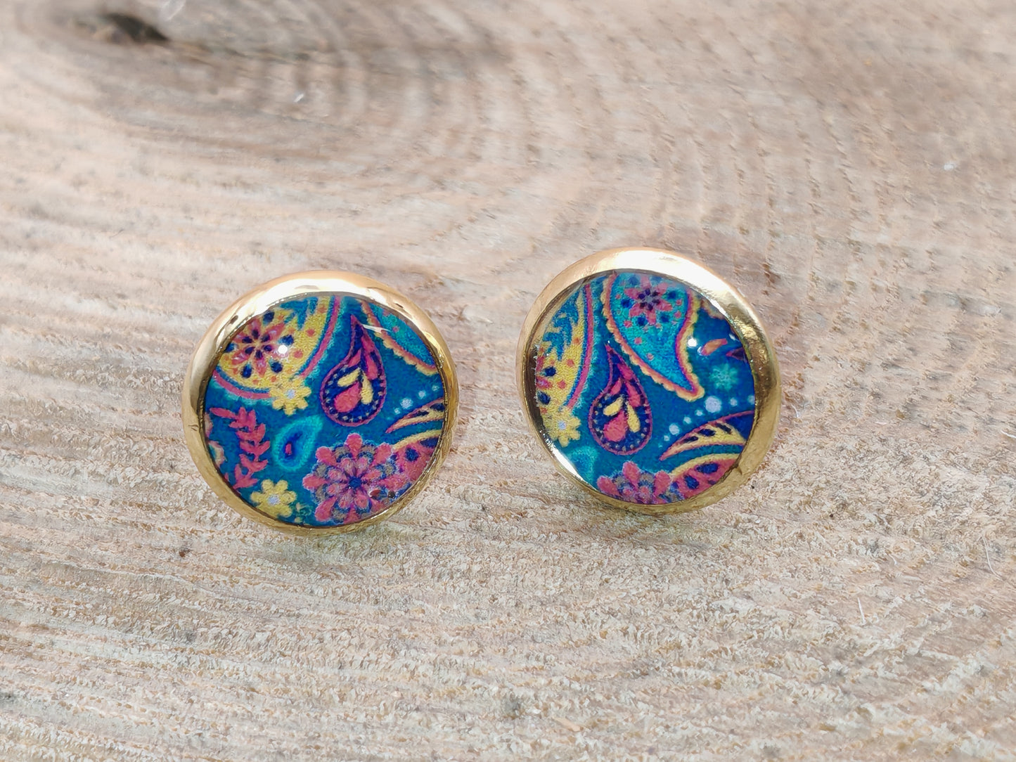 Clous cabochon de 10 mm – Paisley floral aux couleurs vibrantes