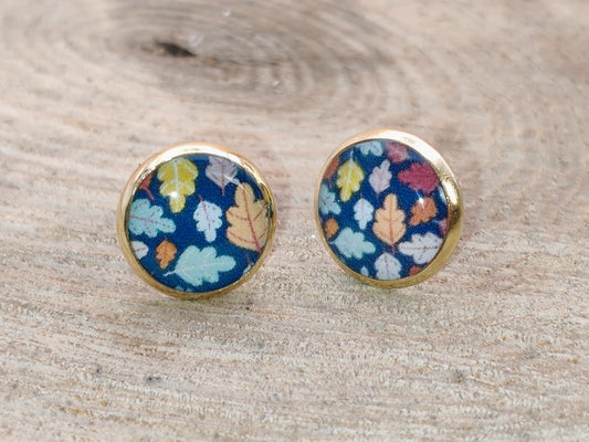 Clous cabochon de 10 mm – Feuilles colorées sur fond bleu nuit