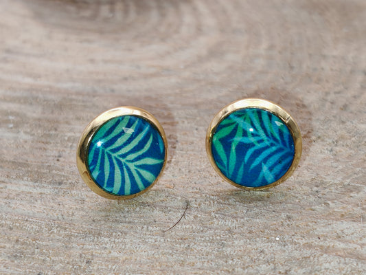 Clous cabochon de 8 mm – Feuillage graphique vert et bleu