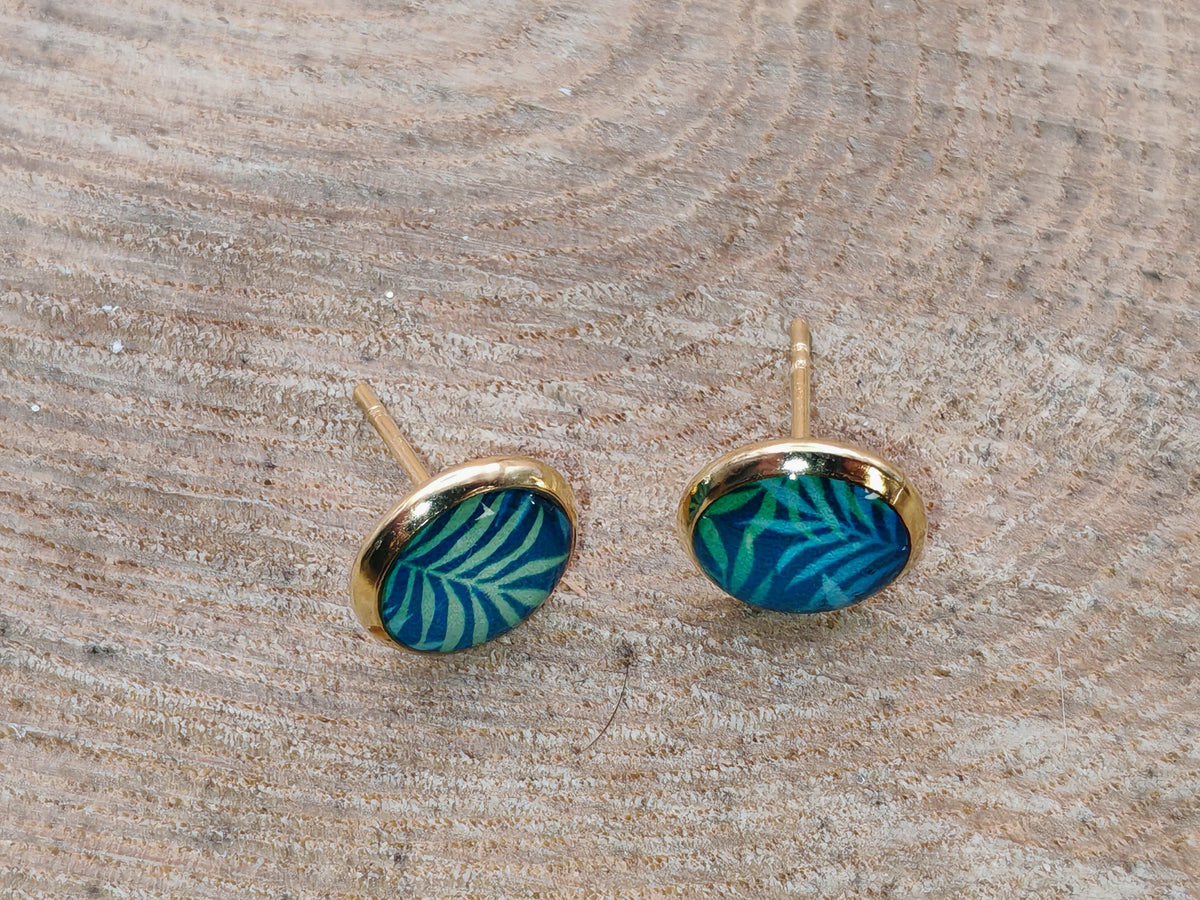 Clous cabochon de 8 mm – Feuillage graphique vert et bleu