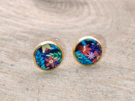 Clous cabochon de 8 mm – Fleurs profondes sur fond bleu intense