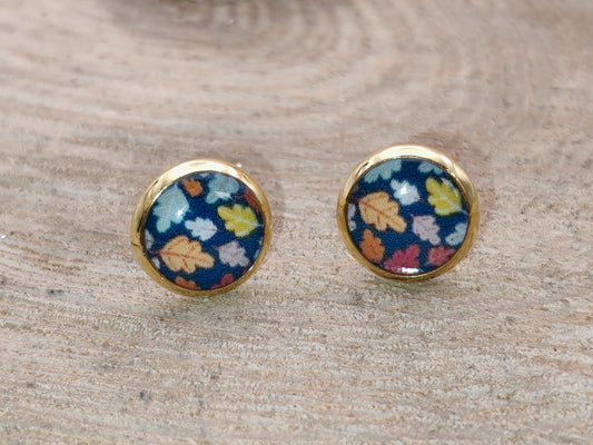 Clous cabochon de 8 mm – Feuilles d’automne sur bleu profond