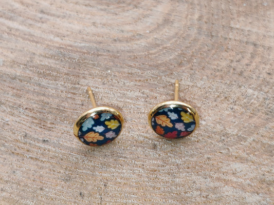 Clous cabochon de 8 mm – Feuilles d’automne sur bleu profond