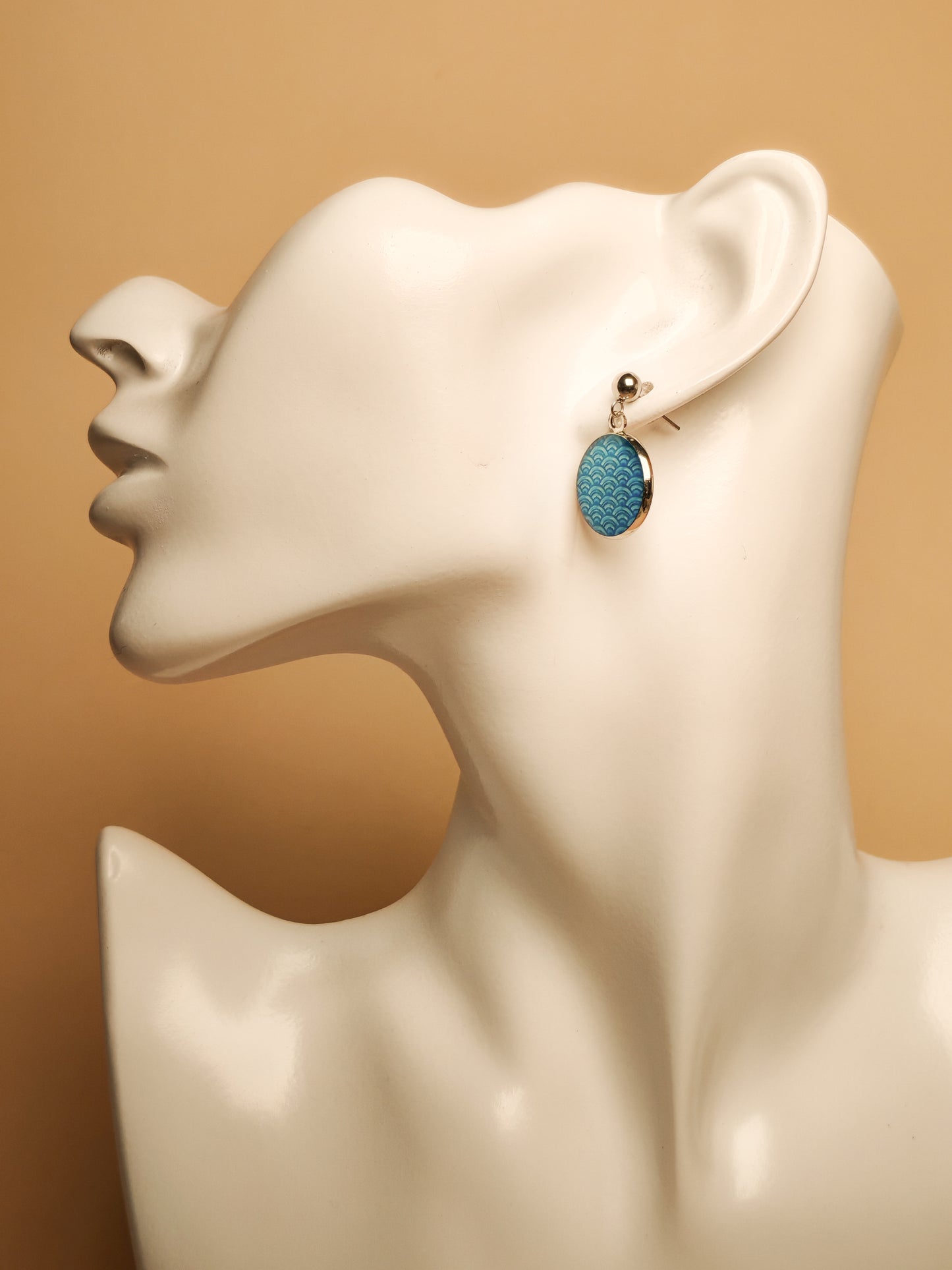 Ensemble bague + boucles d’oreilles – Vagues japonaises bleu turquoise