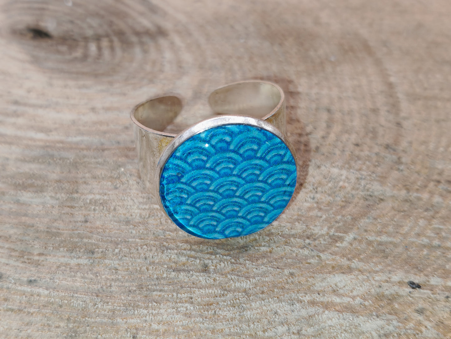 Ensemble bague + boucles d’oreilles – Vagues japonaises bleu turquoise