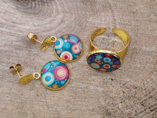 Ensemble bague + boucles d’oreilles – Cercles colorés