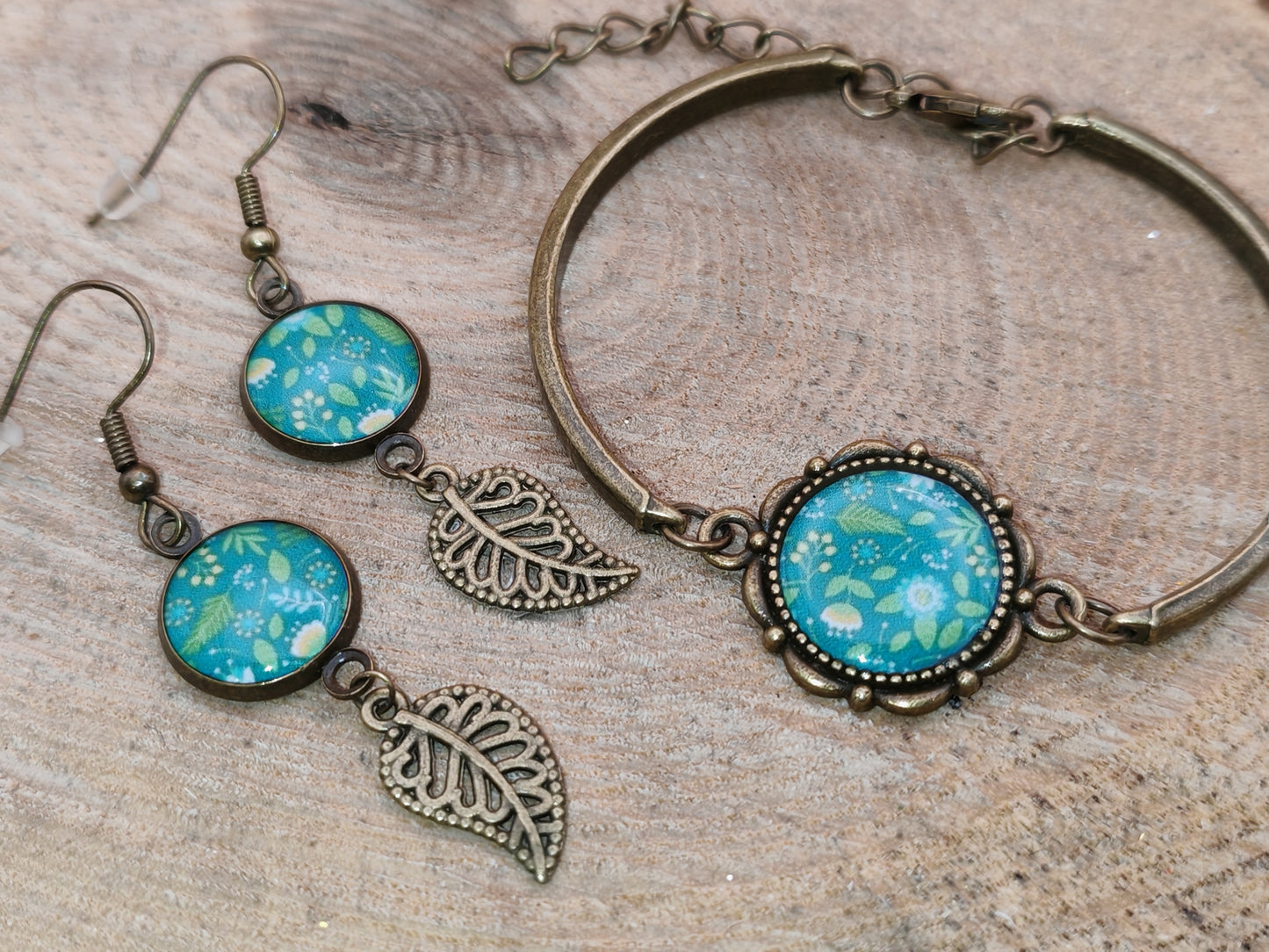 Ensemble bracelet + boucles d’oreilles – Promenade en clairière