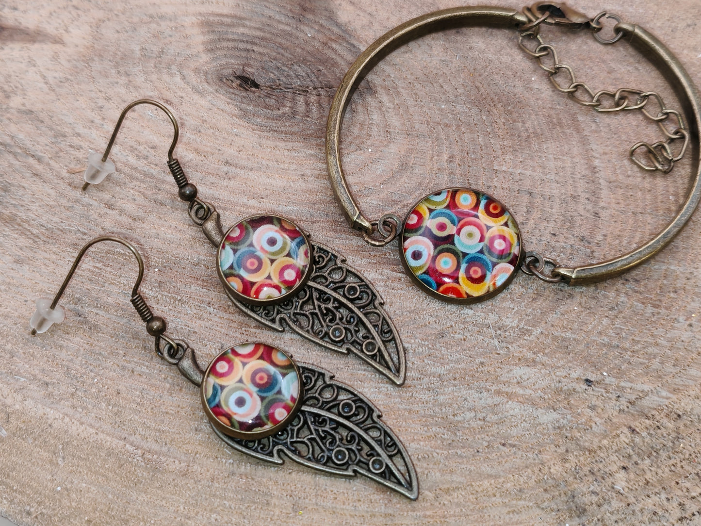 Ensemble bracelet + boucles d’oreilles – Cercles rétro
