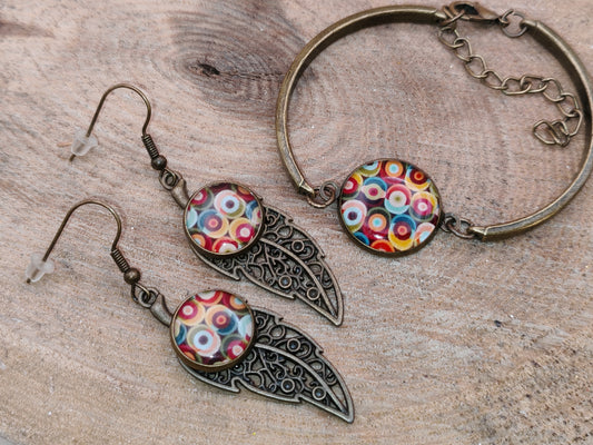 Ensemble bracelet + boucles d’oreilles – Cercles rétro