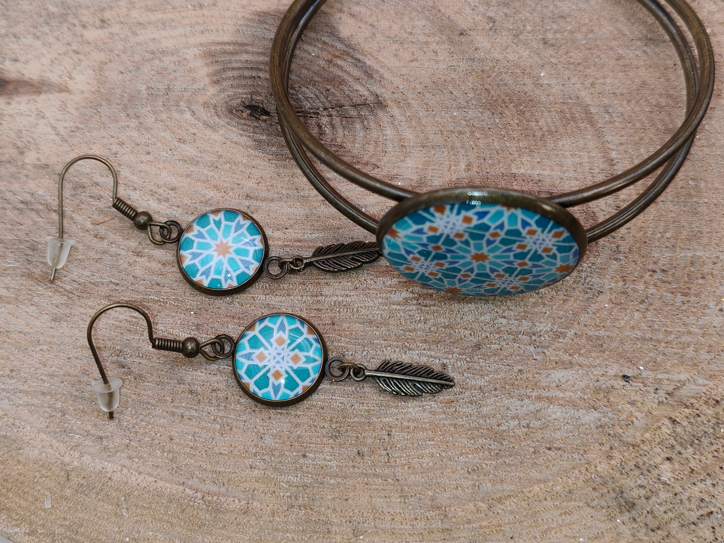 Ensemble bracelet + boucles d’oreilles – Rosaces orientales