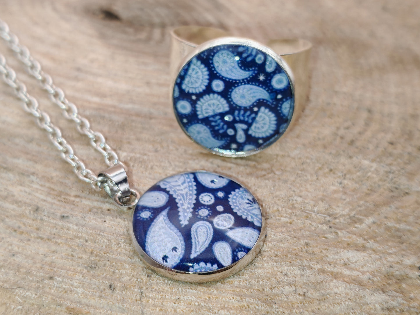 Ensemble pendentif + bague - Nuit paisley