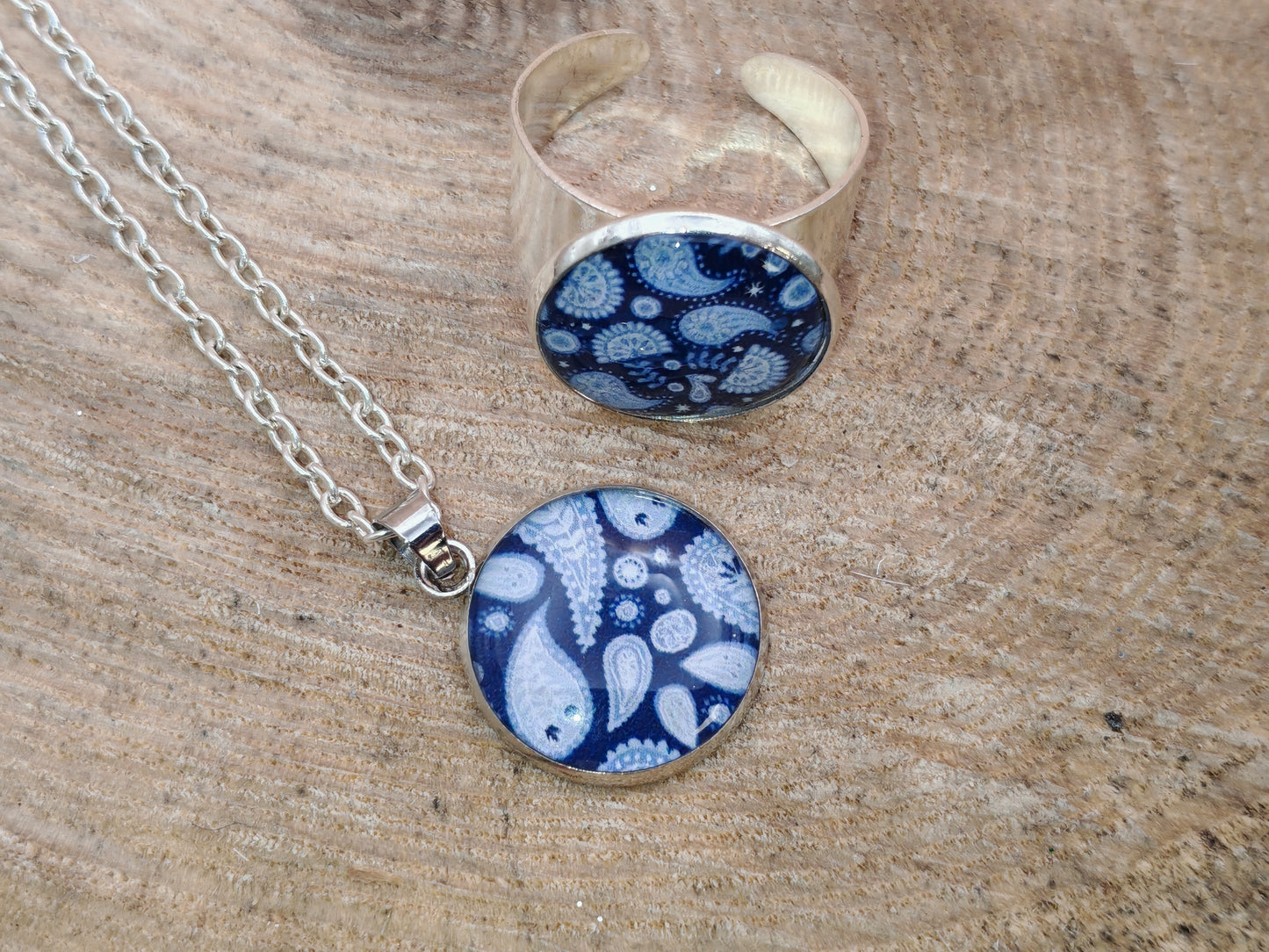 Ensemble pendentif + bague - Nuit paisley