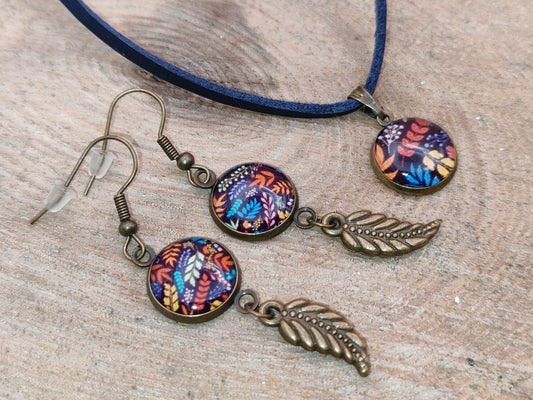Ensemble pendentif + boucles d’oreilles – Clairière flamboyante