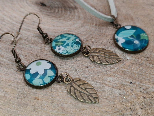 Ensemble pendentif + boucles d’oreilles – Jardin d’écume