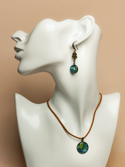 Ensemble pendentif + boucles d’oreilles – Feuillage d’eau douce