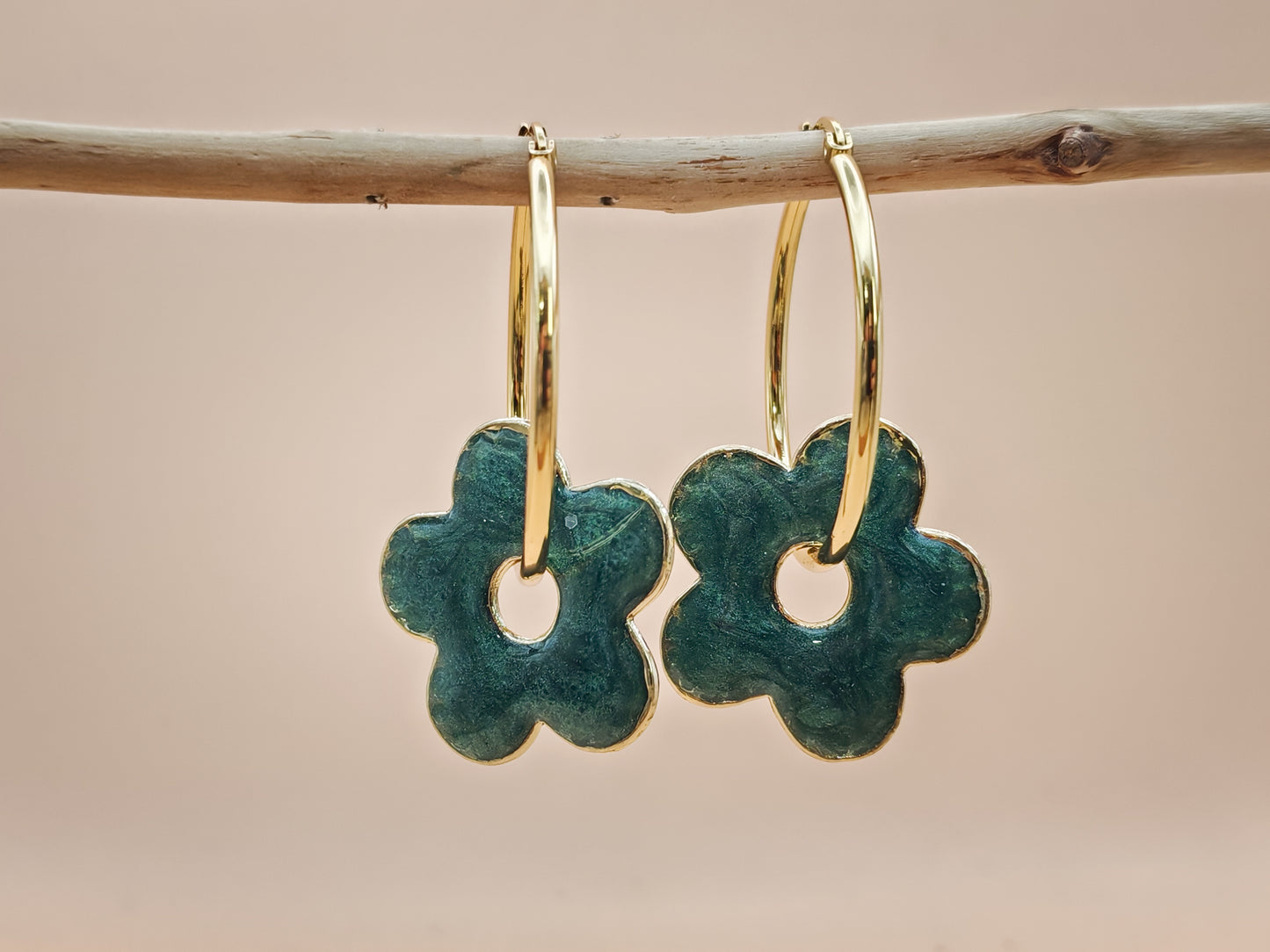 Boucles d’oreilles – Fleurs vert profond