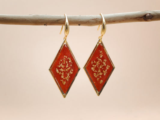 Boucles d’oreilles – Losanges rouges éclats dorés