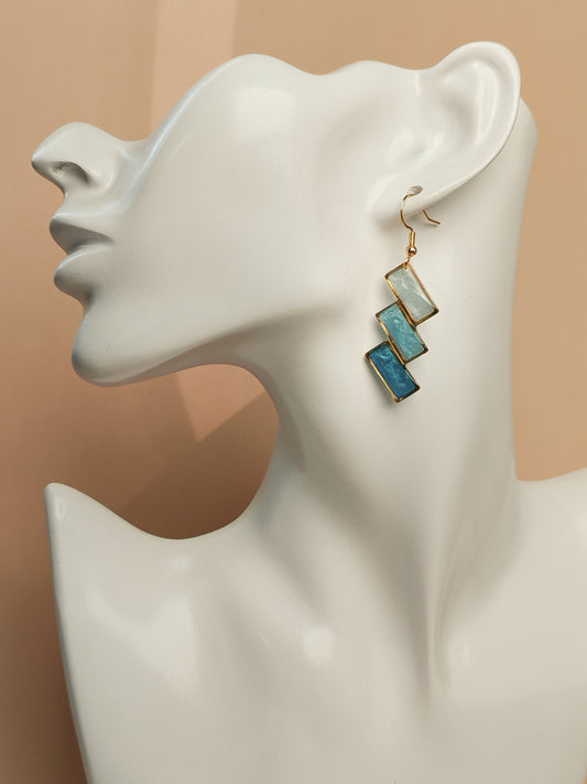 Boucles d’oreilles – Rectangles en cascade bleu dégradé