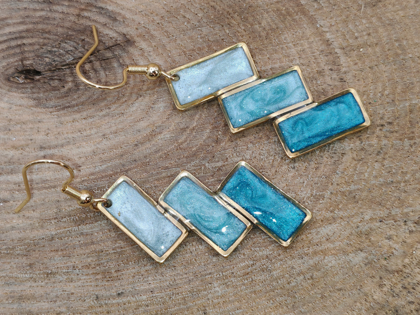 Boucles d’oreilles – Rectangles en cascade bleu dégradé