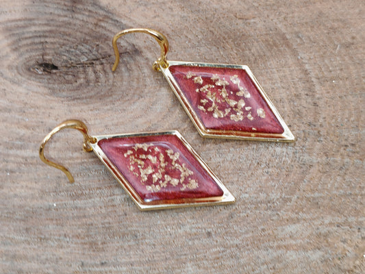 Boucles d’oreilles – Losanges rouges éclats dorés
