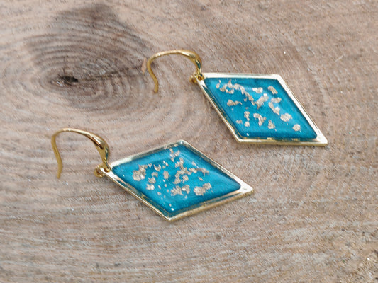 Boucles d’oreilles – Boucles d’oreilles – Losanges turquoises éclats dorés