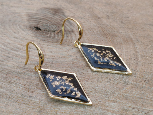 Boucles d’oreilles – Losanges noirs éclats dorés