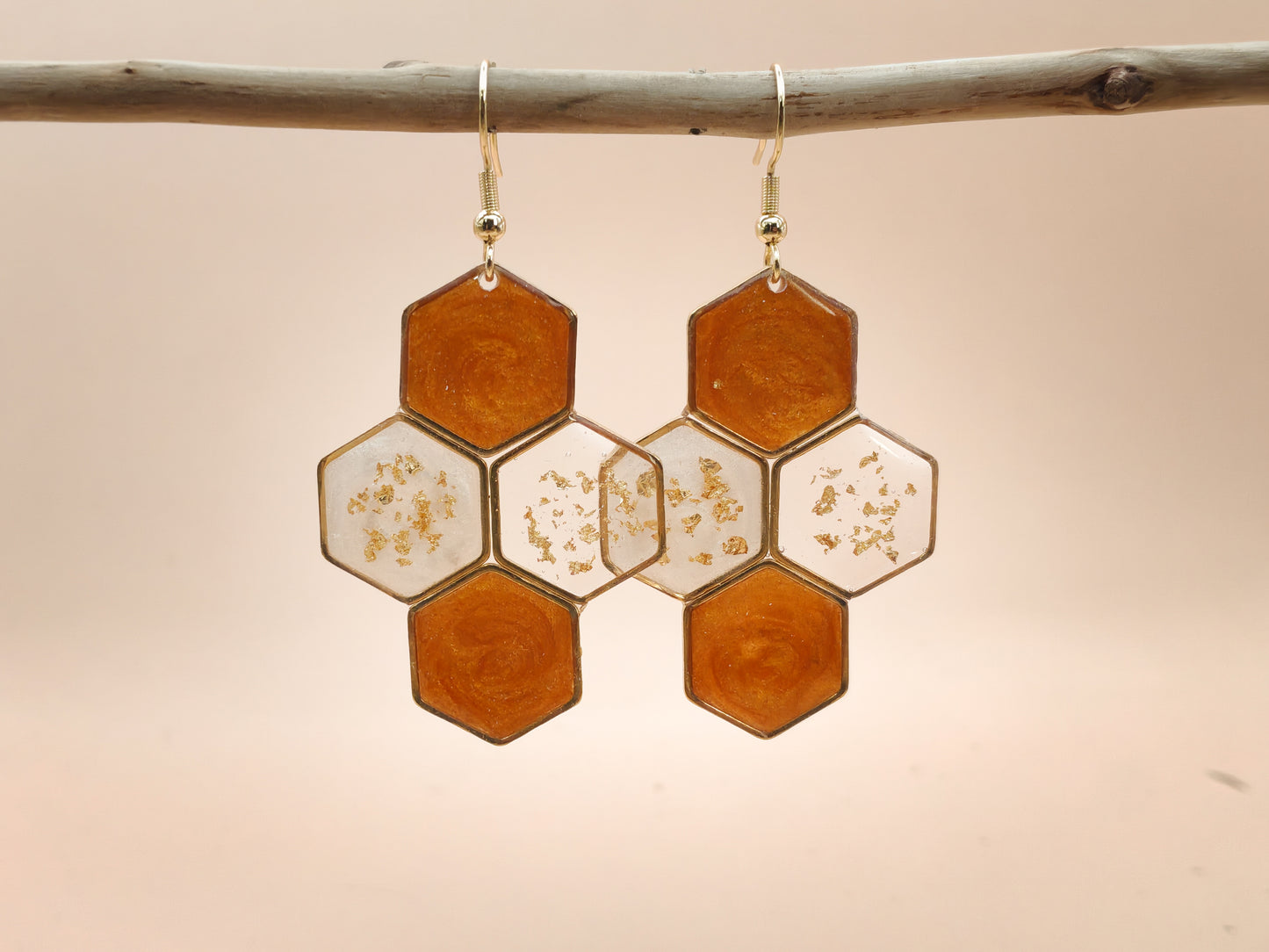 Boucles d’oreilles – Alvéoles dorées