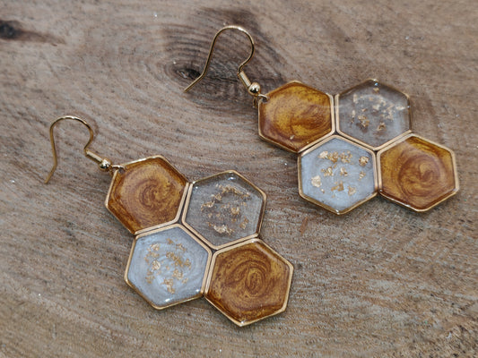 Boucles d’oreilles – Alvéoles dorées