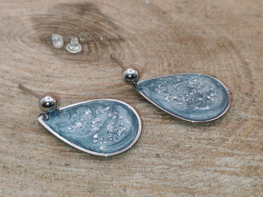 Boucles d’oreilles - Gouttes minérales aux reflets argentés