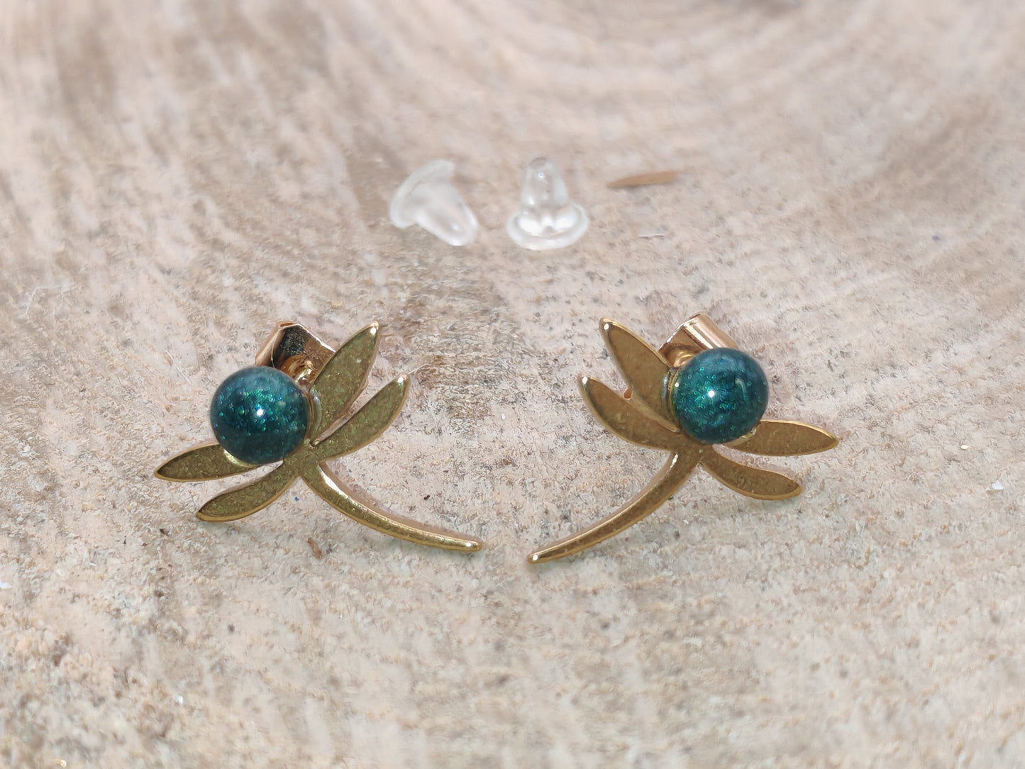 Clous d'oreille - Libellules dorées